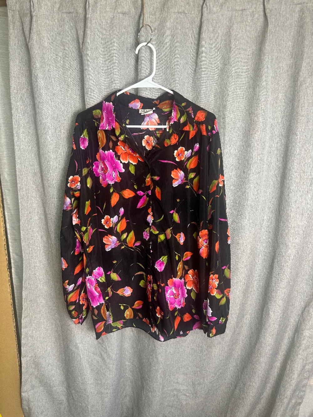 Vintage All Hours Floral Button Down Blouse Black Pink Orange XXL